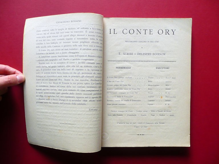 Spartito Il Conte Ory Gioacchino Rossini Ricordi Milano 1882 Canto …