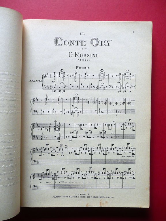 Spartito Il Conte Ory Gioacchino Rossini Ricordi Milano 1882 Canto …
