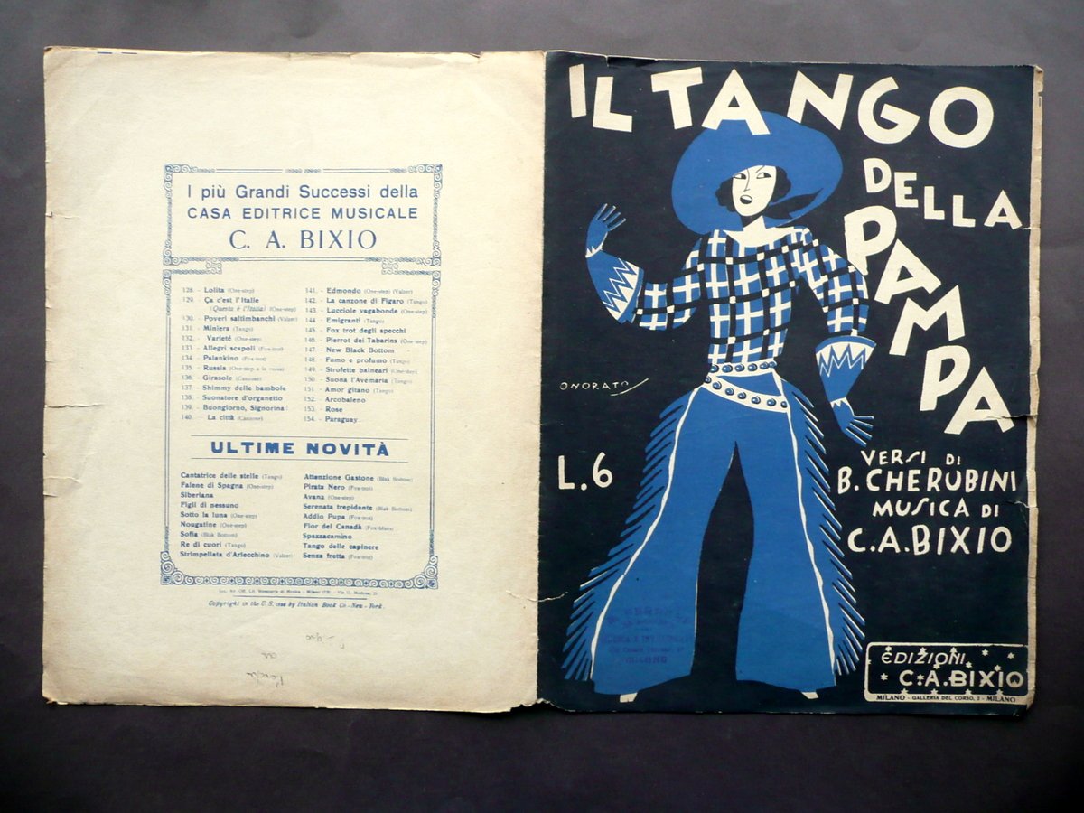 Spartito il Tango della Pampa Cherubini Bixio Milano 1929 Onorato …