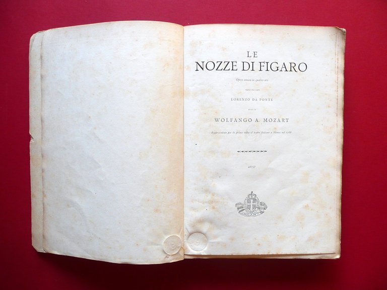 Spartito Le Nozze di Figaro Mozart Ricordi Milano 1878 Completo …