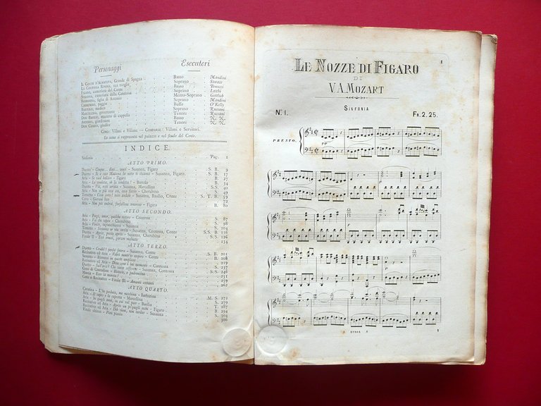 Spartito Le Nozze di Figaro Mozart Ricordi Milano 1878 Completo …