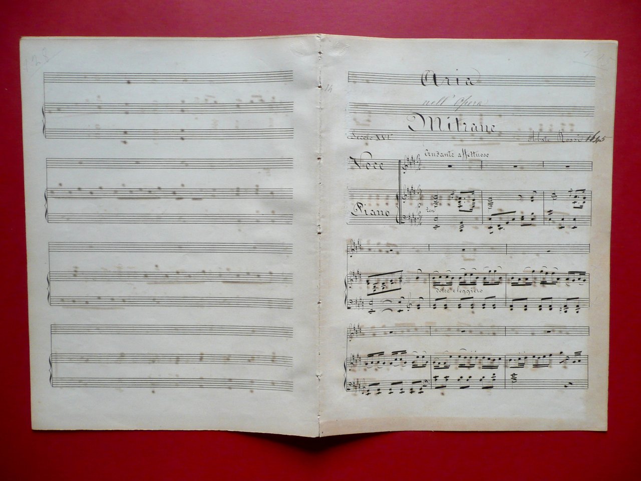 Spartito Manoscritto Aria nell'Opera Militare Secolo XVI∞ Abate Rossi 1645