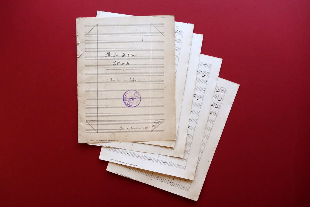 Spartito Manoscritto Marche Indienne Sellenich Banda A. Casadei Autografo 1896