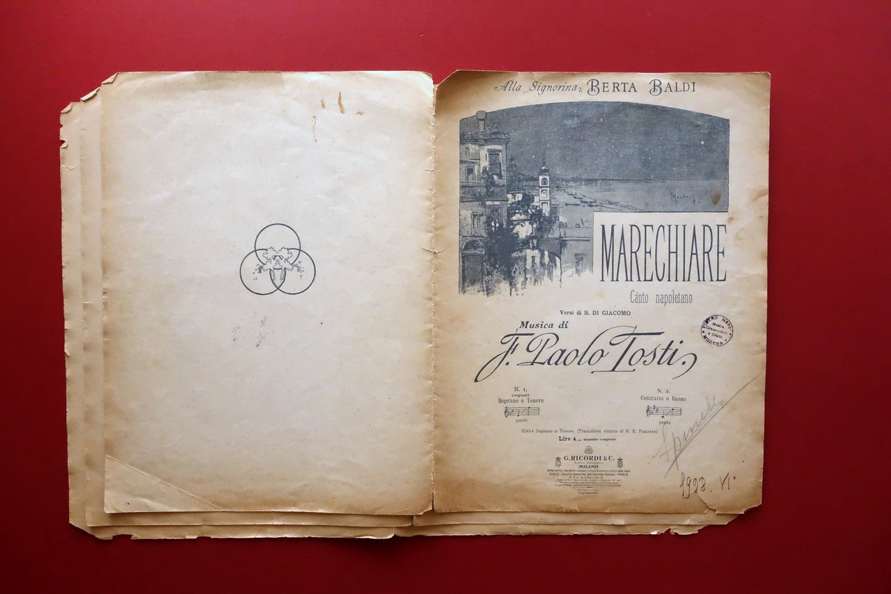 Spartito Marechiare Canto Napoletano Tosti Ricordi Milano Di Giacomo Musica …