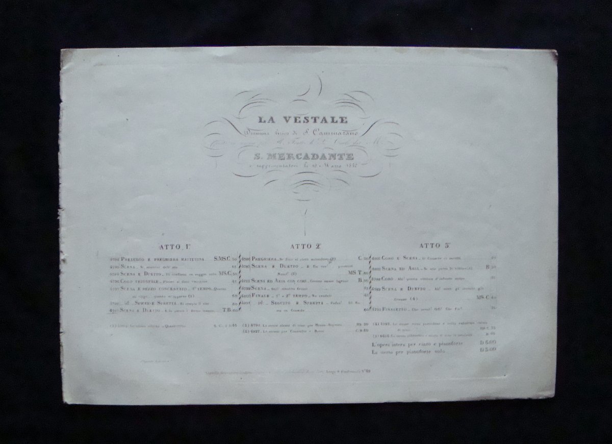 Spartito Mercadante La Vestale Napoli Successori Girard 1845 50 Dramma …