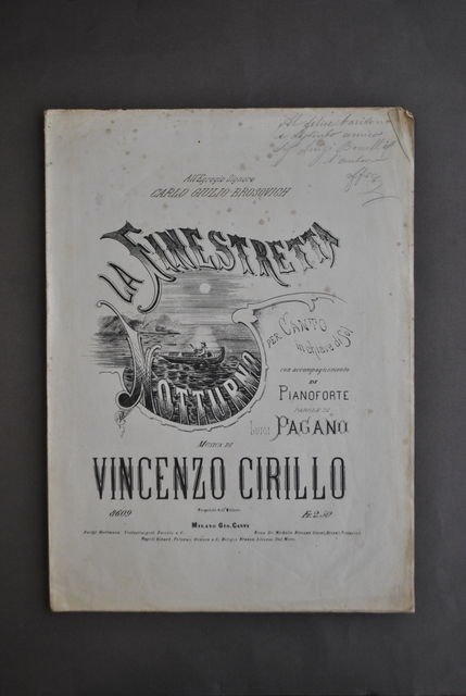 Spartito Musica Cirillo Pagano La Finestretta Baritono Bonelli Milano 1880