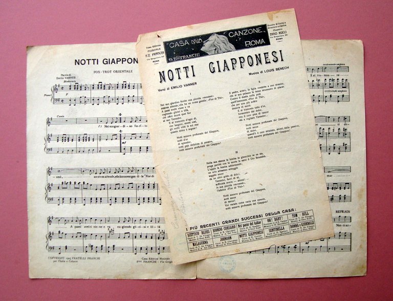 Spartito Notti Giapponesi 1925 L.Benech E.Vanner Ed.Franchi Musica Fox Trot