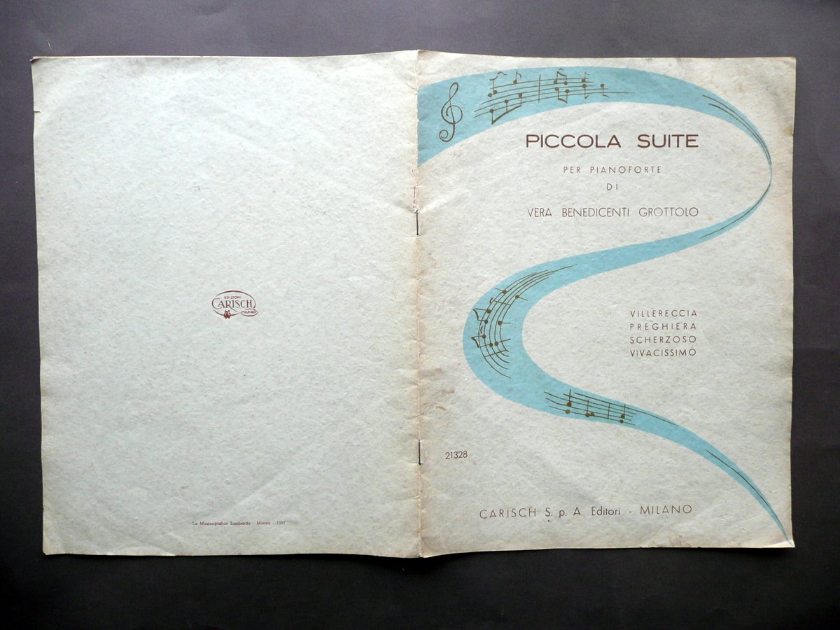 Spartito Piccola Suite Pianoforte Vera Benedicenti Grottolo Carisch 1957 Dedica