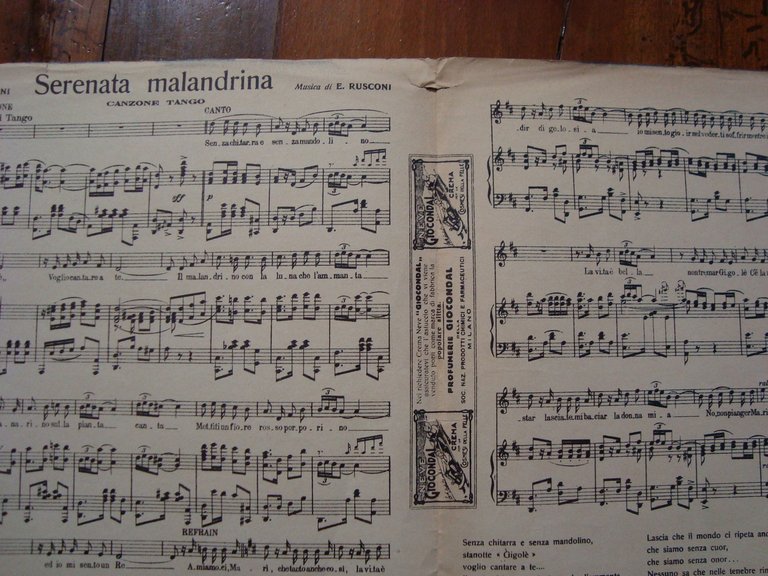 Spartito Serenata Malandrina Cherubini Rusconi 1929 Tango Onorato