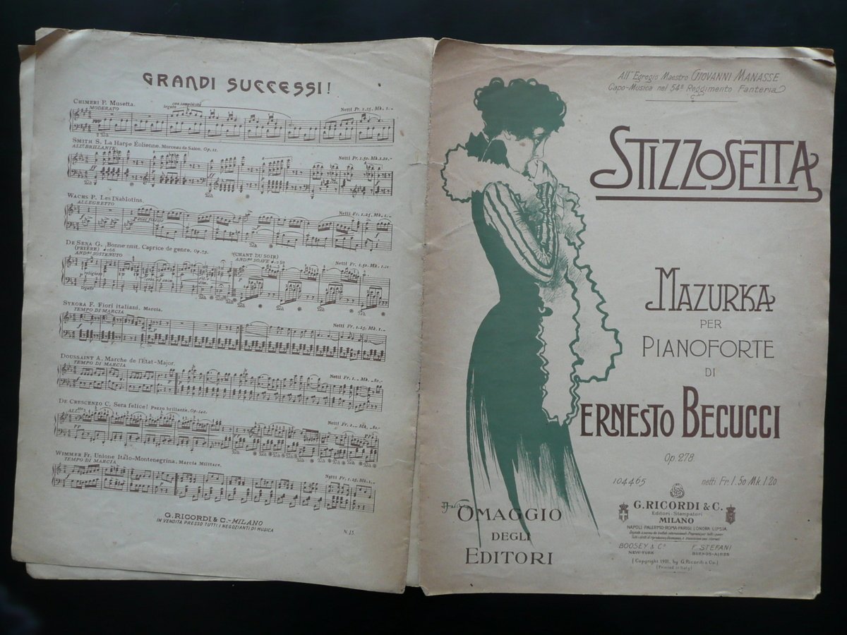 Spartito Stizzosetta Mazurka per Pianoforte Ernesto Becucci Ricordi Milano 1901