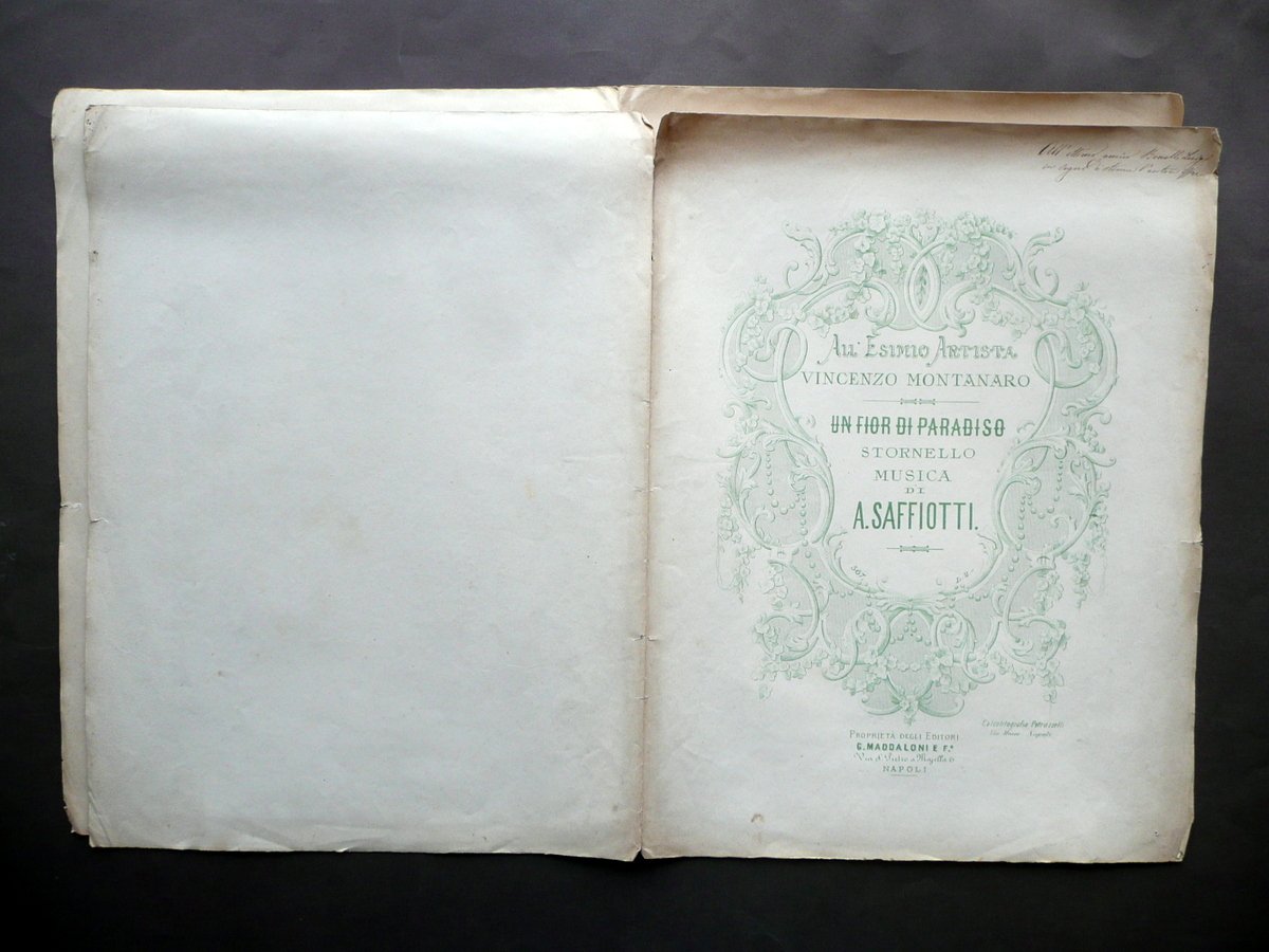 Spartito Un Fior di Paradiso Stornello A. Saffiotti Maddaloni Napoli …