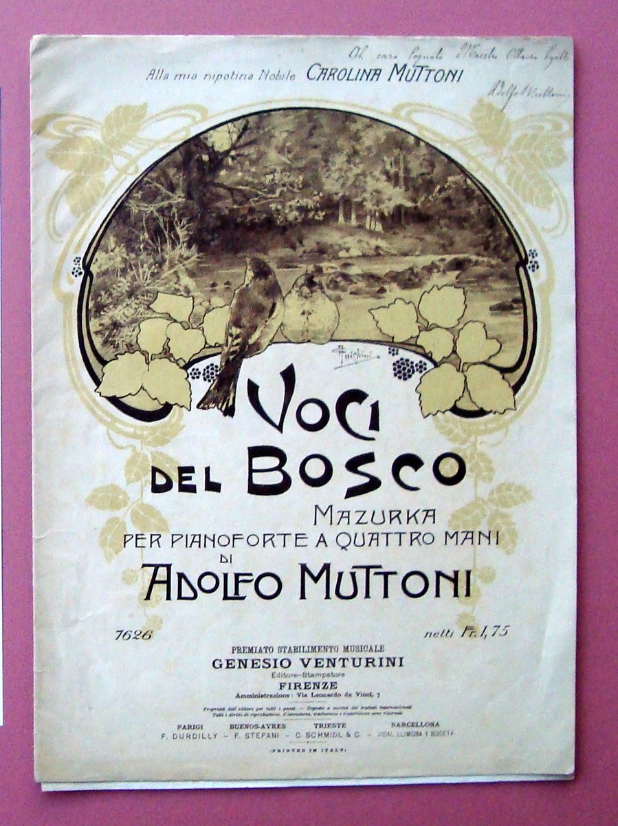 Spartito Voci del Bosco autografo Adolfo Muttoni Vicenza Copertina Anichini | Immagine principale