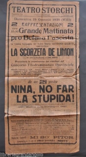 Spettacoli Locandina Teatro Storchi Modena Befana Veneto Giachetti 1922