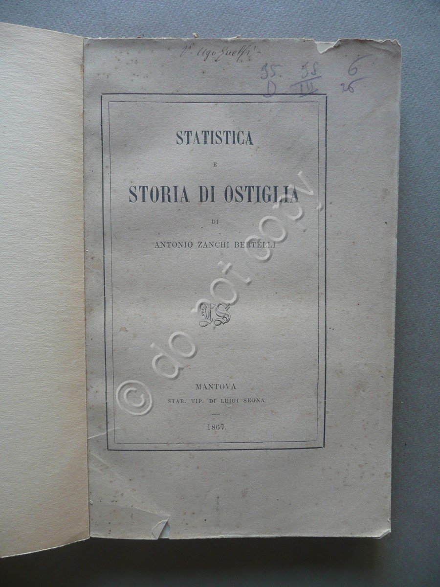 Statistica e Storia di Ostiglia Antonio Zanchi Bertelli Luigi Segna …