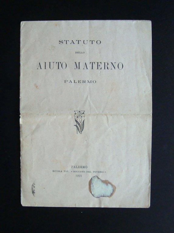 Statuto dello aiuto Aiuto Materno 1921 Palermo Tip Boccone del Povero