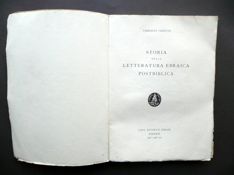 Storia della Letteratura Ebraica Postbiblica Umberto Cassuto Israel Firenze 1938
