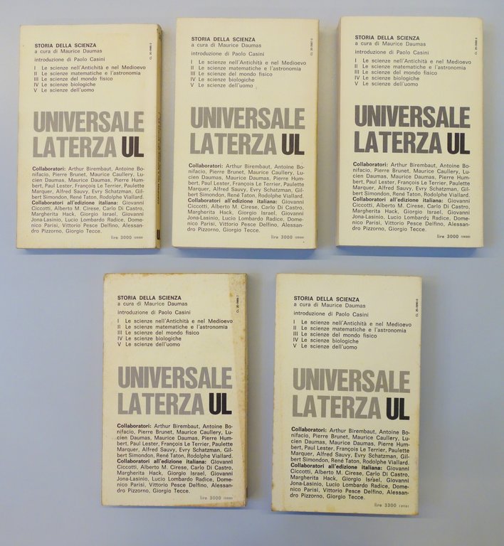 STORIA DELLA SCIENZA DAUMAS LATERZA COMPLETA 5 VOLUMI 1976