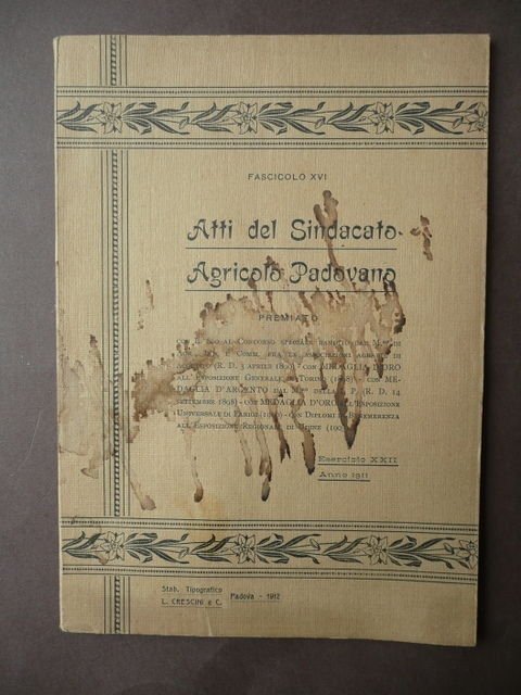 Storia Locale Atti Sindacato Agricolo Padovano 1911 Padova Cooperazione