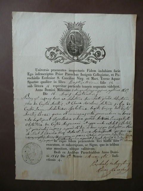 Storia Locale S. Cecilia xilografia Aquae Spartae Spoleto Fede Battesimo …