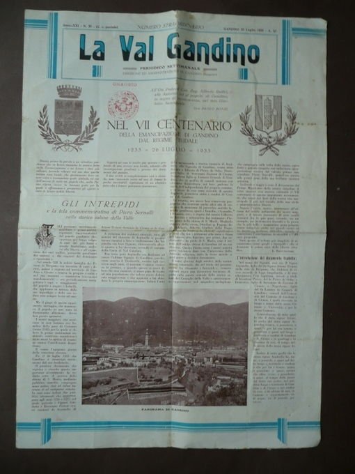 Storia Locale Val Gandino Numero Straordinario 1933 Cirano Lacca