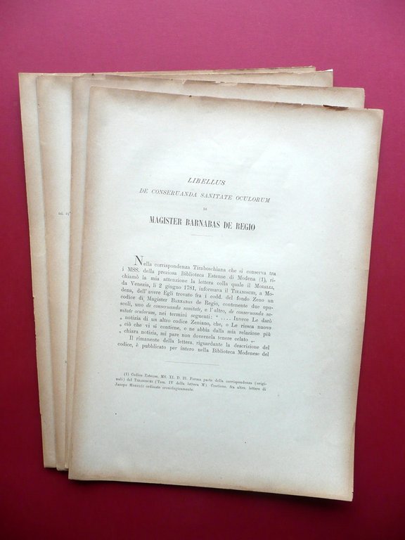 Storia Medicina Oftalmologia Oculistica Occhi Tiraboschi Barnaba da Reggio 1900