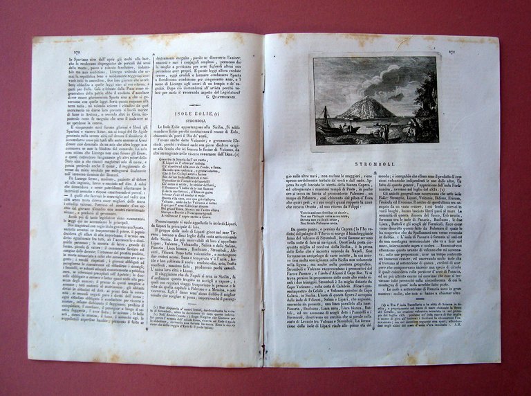 Stromboli incisione + articolo Rivista L'Ombibus Pittoresco N 34 Napoli … | Immagine Gallery 2