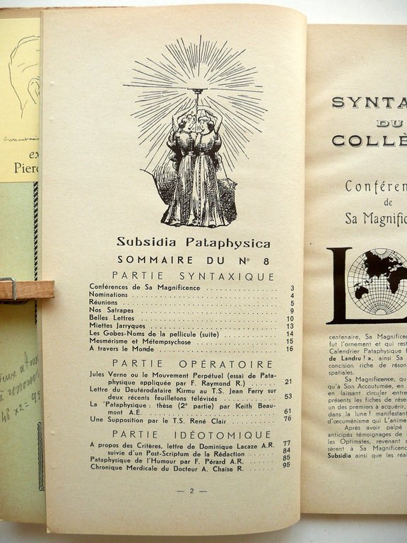 Subsidia Pataphysica N. 8 College Pataphysique Ex Libris Piero Chiara …