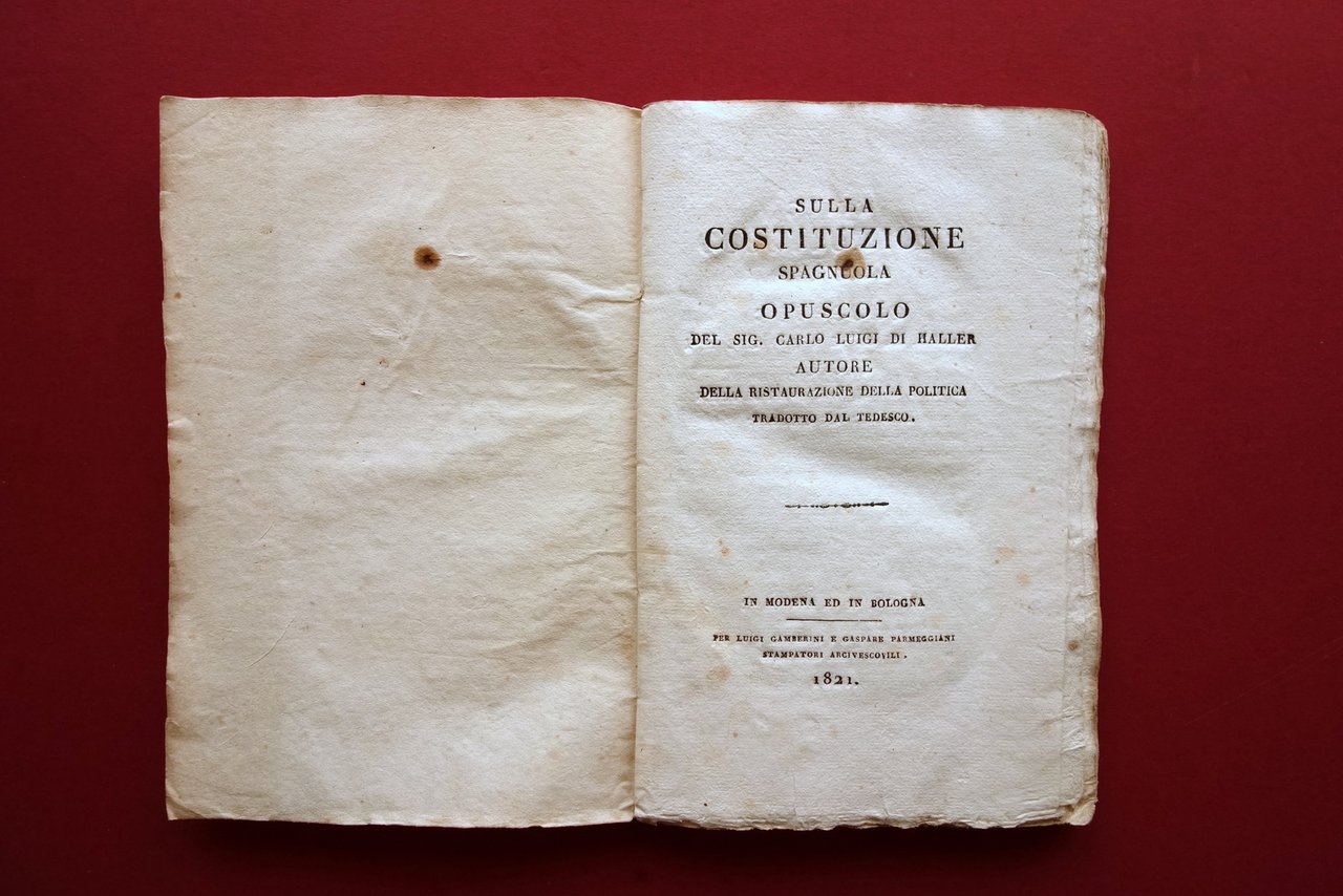 Sulla Costituzione Spagnuola Carlo Luigi di Haller Modena Bologna 1821 … | Immagine principale