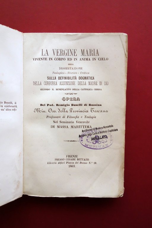 Sulla Definibilit‡ Dogmatica dell'Assunzione di Maria Buselli Bettazzi 1863 | Immagine Gallery 3