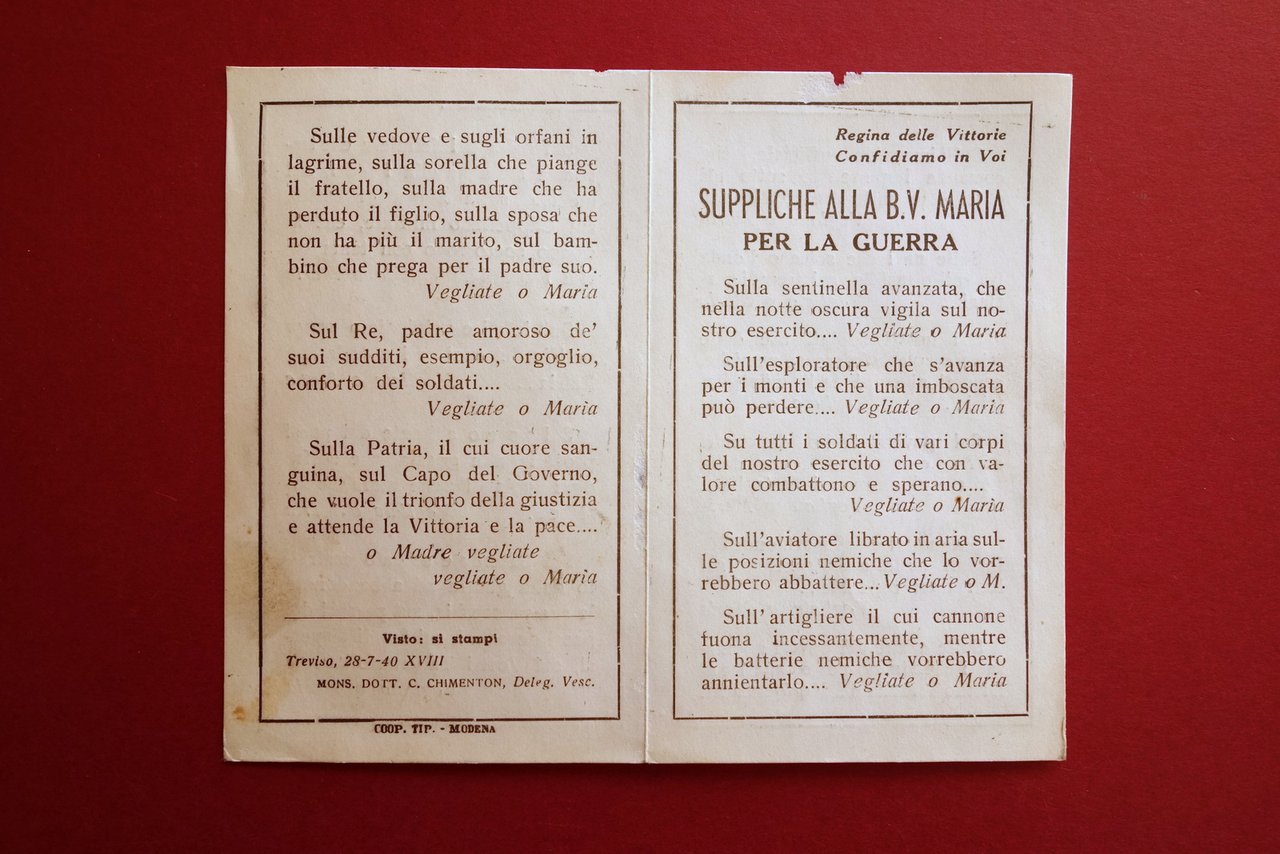 Suppliche alla B.V. Maria per la Guerra Treviso 1940 WW2 …