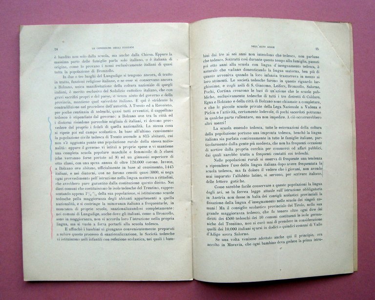 Tambosi Condizioni degli Italiani nell'Alto Adige 1908 Ed Zippel Trento