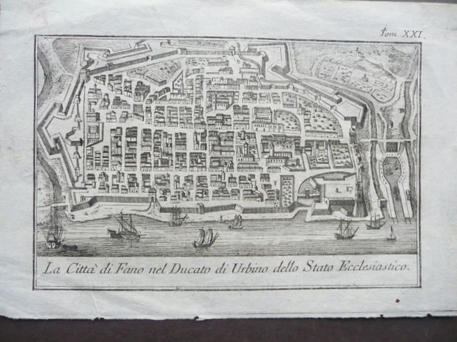 Tavola Geografica Citt‡ Fano Ducato Urbino Stato Ecclesiastico Salmon 1744
