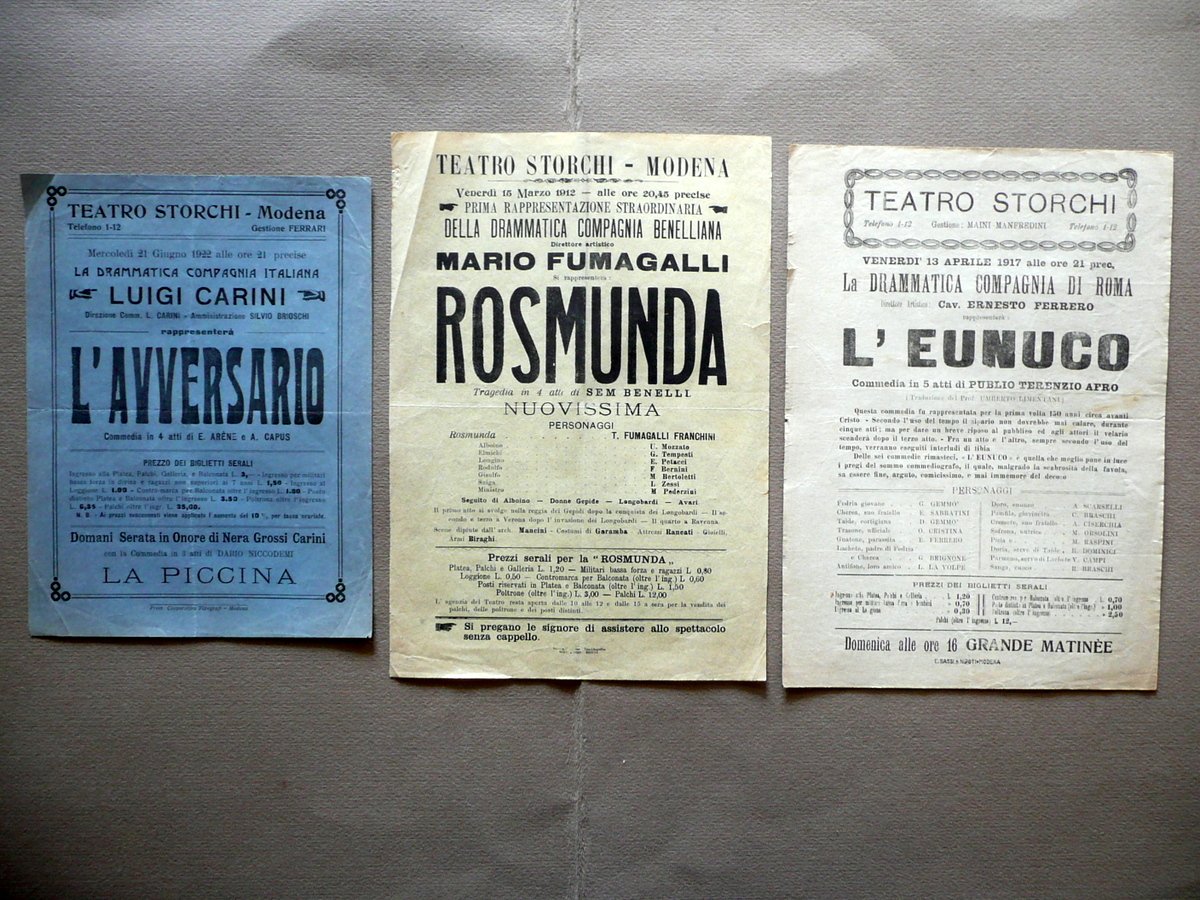 Teatro Storchi Modena L'Eunuco Rosmunda L'Avversario Tre Fogli Volanti '900