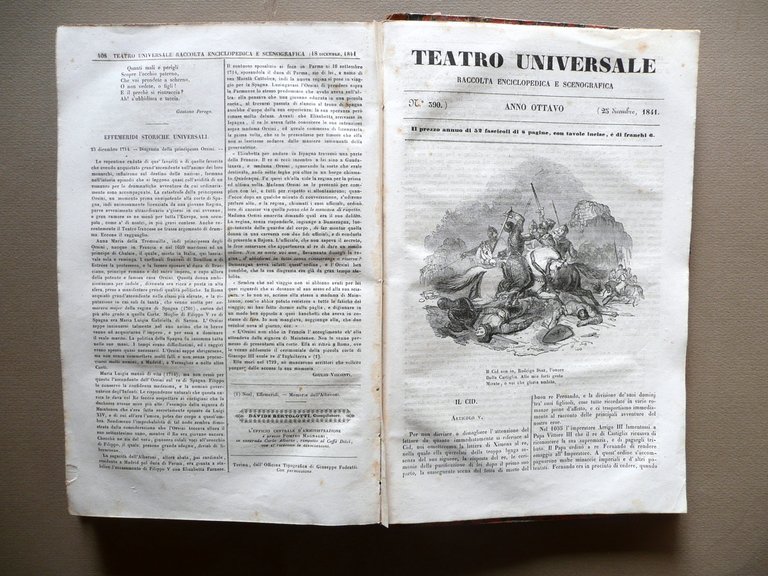 Teatro Universale Tomo VIII Anno Ottavo 1841 Fodratti 52 Numeri …