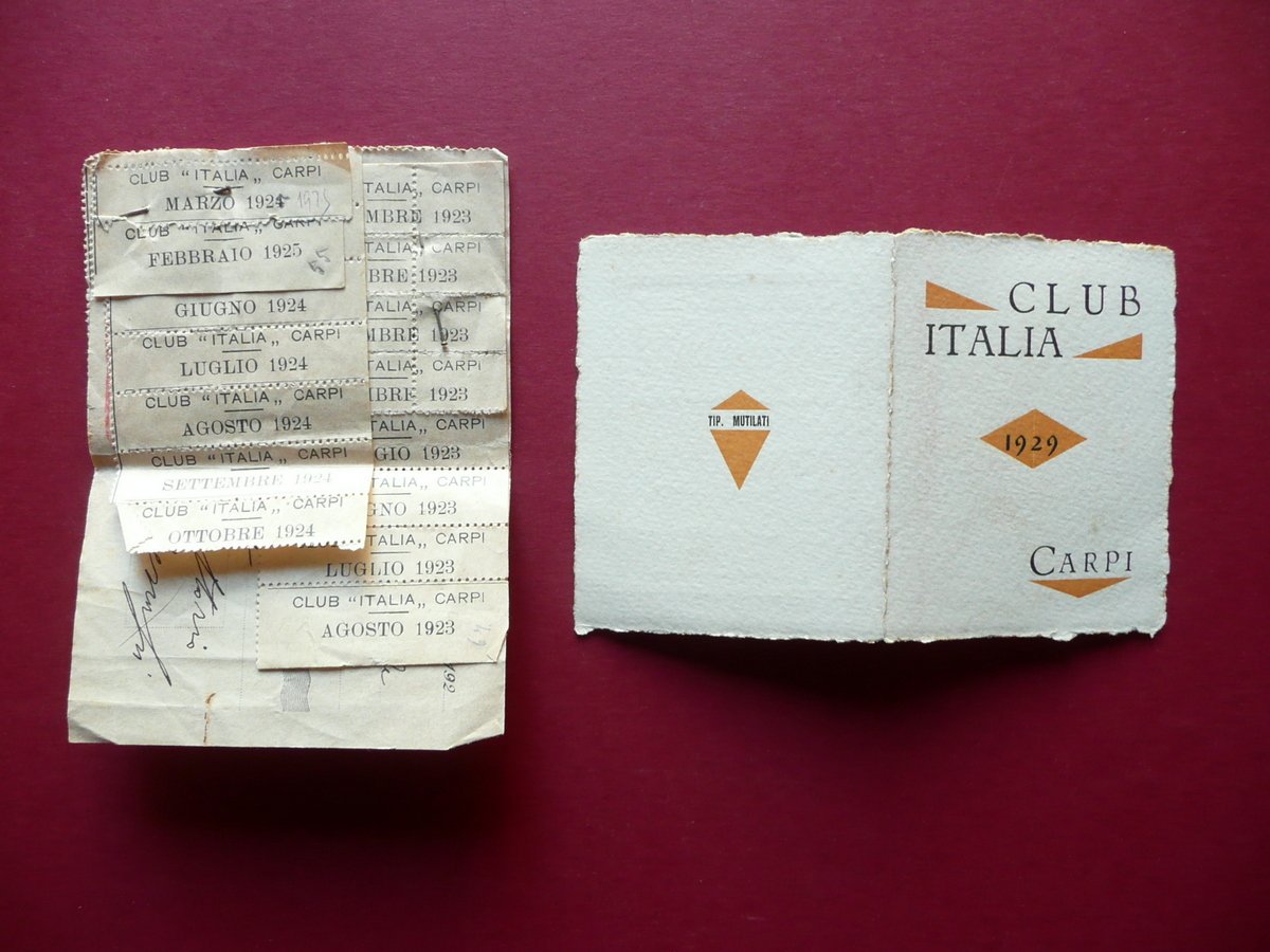 Tessera Club Italia Carpi 1929 Compilata Tagliandi Ricevute Mensili