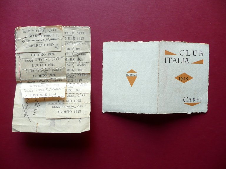 Tessera Club Italia Carpi 1929 Compilata Tagliandi Ricevute Mensili