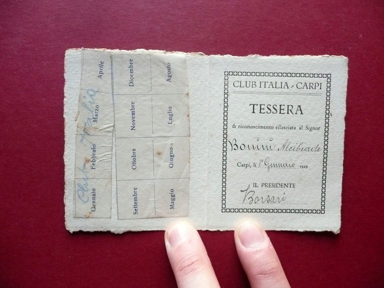 Tessera Club Italia Carpi 1929 Compilata Tagliandi Ricevute Mensili