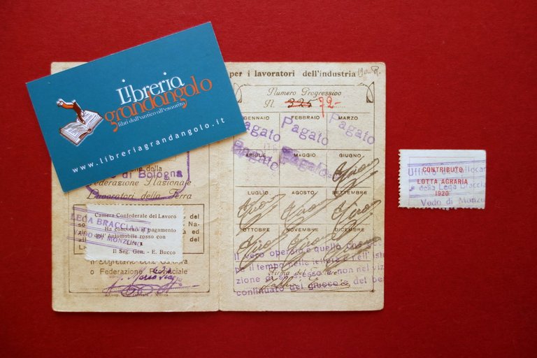 Tessera Confederazione Generale del Lavoro Bologna 1920 Vado Bologna Ortona …