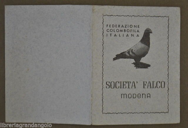 Tessera Onoraria Federazione Colombofila Italiana Societ‡ Falco Modena 1950