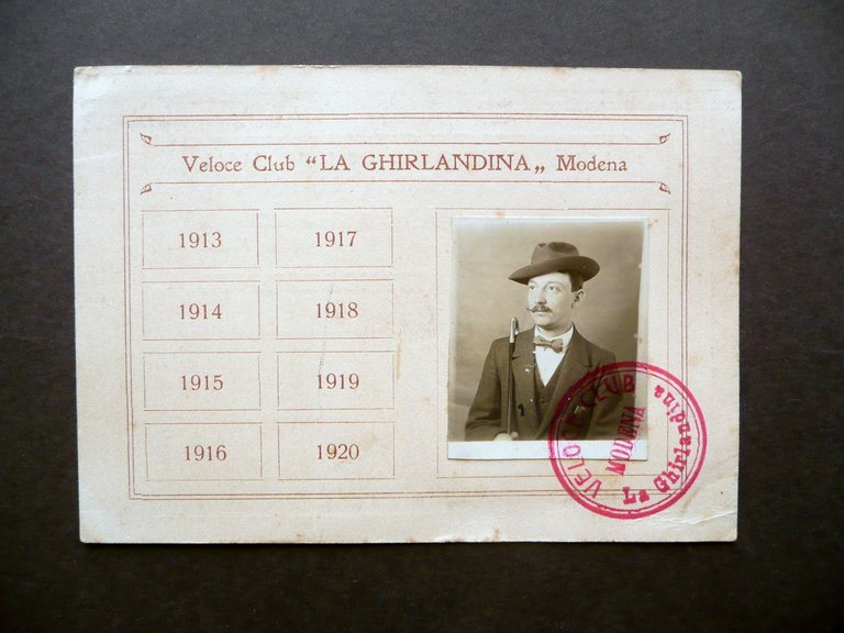 Tessera Veloce Club La Ghirlandina Modena 1913 Timbro Fotografia