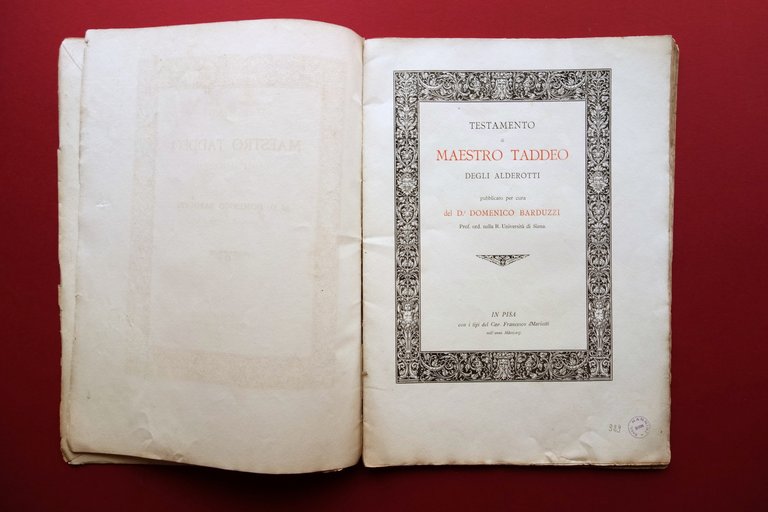 Testamento Maestro Taddeo degli Alderotti Domenico Barduzzi Mariotti Pisa 1891
