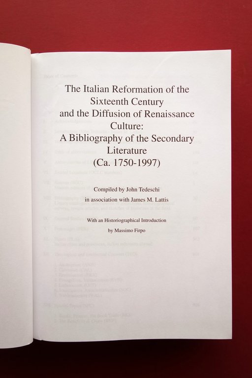 The Italian Reformation of the XVI∞ Century Bibliografy of Secondary …