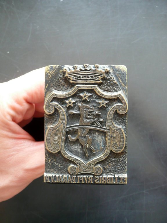 Timbro Ex Libris Sigillo Araldico Rufi Paralupi Blasone Stemma Met‡ '800
