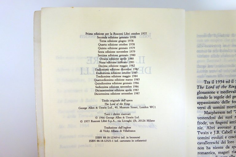 Tolkien Il Signore Degli Anelli Rusconi Milano 1987 18° Edizione …