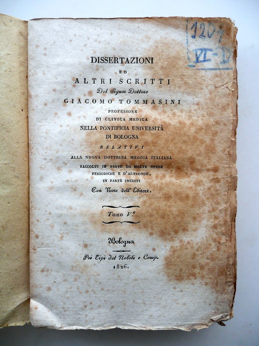 Tommasini Dissertazioni e Altri Scritti sulla Nuova Dottrina Medica 1826 …