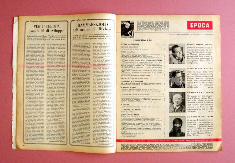 Toscanini morte Simenon Giallo Montesi settimanale Epoca 1957 Anno VIII …