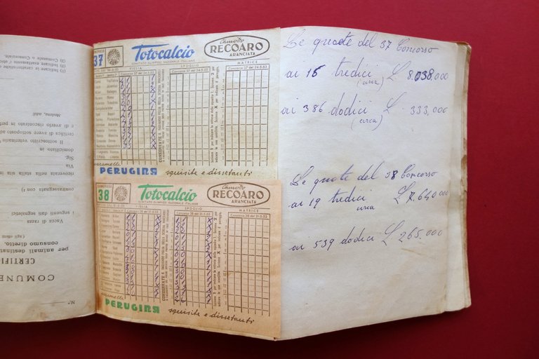 Totocalcio Concorso 1952-53 38 Schedine dal 14/9/1952 al 31/5/1953 Vincite …