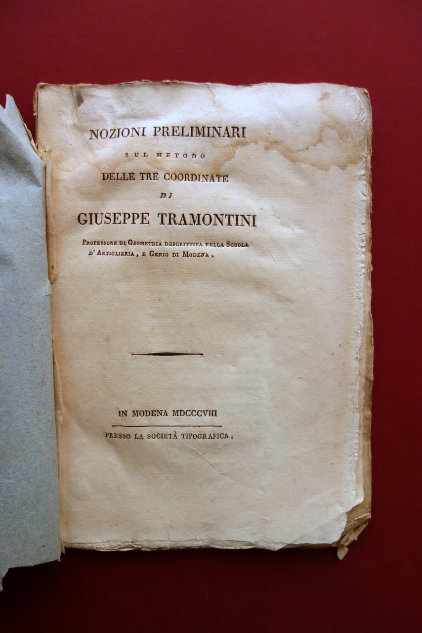 Tramontini Giuseppe Nozioni Preliminari delle Tre Coordinate Modena 1808