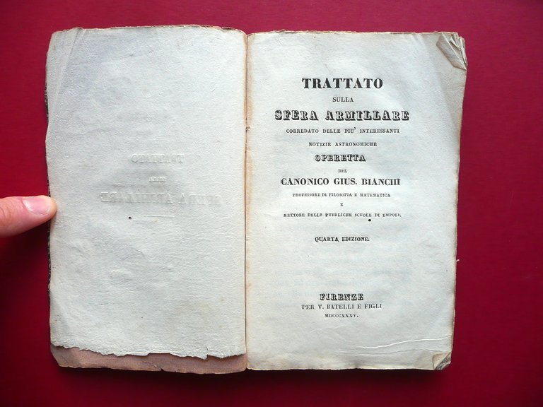 Trattato sulla Sfera Armillare G. Bianchi Battelli Firenze 1835 Raro …