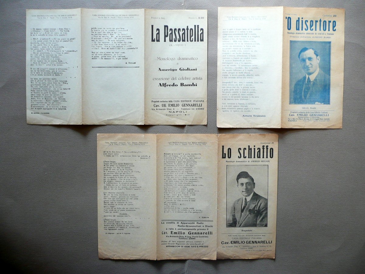 Tre Monologhi Amerigo Giuliani Alfredo Bambi Trusiano Dialetto Napoli 1917
